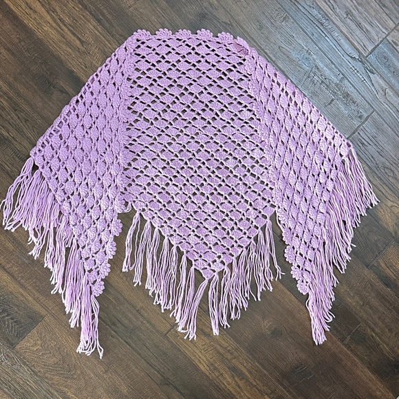 Crochet Accessories - Pink Mauve Crochet Shawl handmade 36” each side 6” fringe